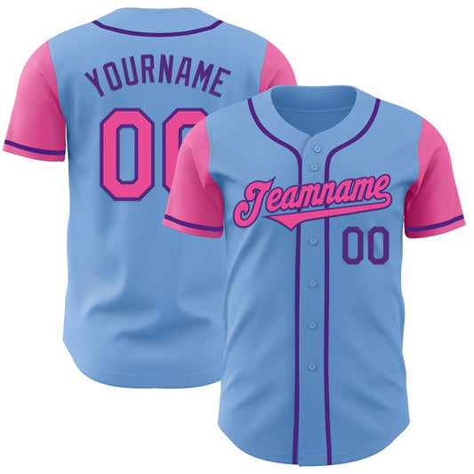 Custom Light Blue Pink-Purple Authentic Two Tone Baseball Jersey - Main View