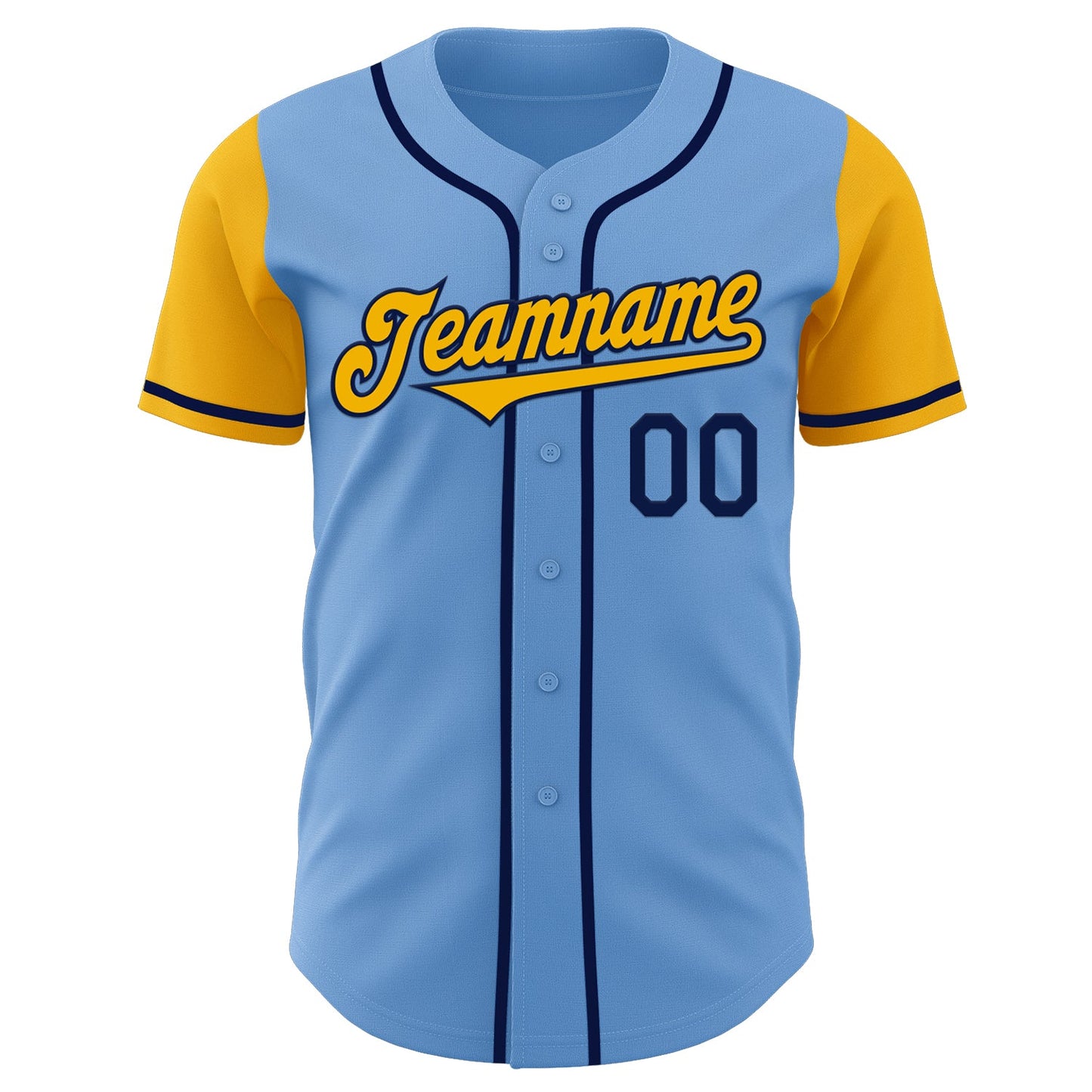 Custom Light Blue Gold-Navy Authentic Two Tone Baseball Jersey view 2