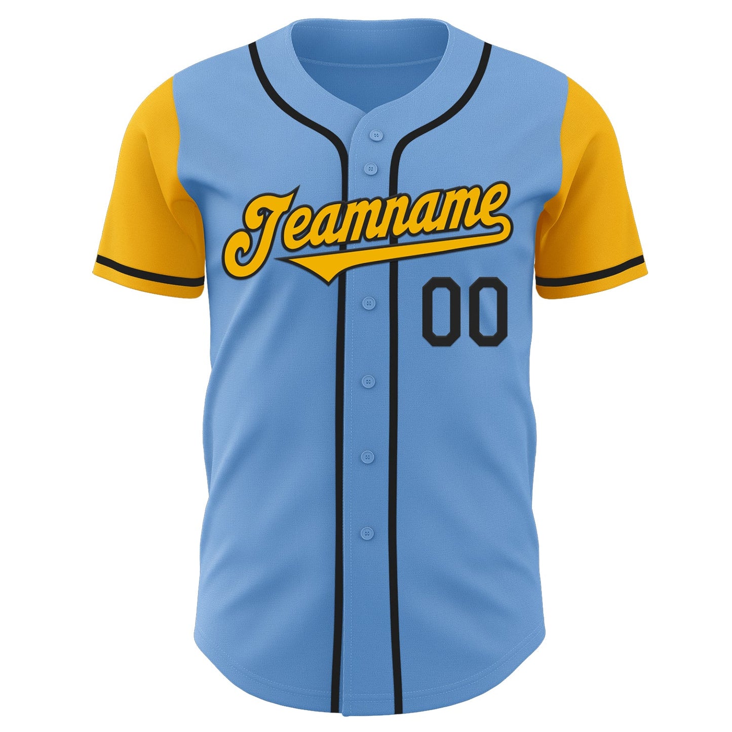 Custom Light Blue Gold-Black Authentic Two Tone Baseball Jersey view 2