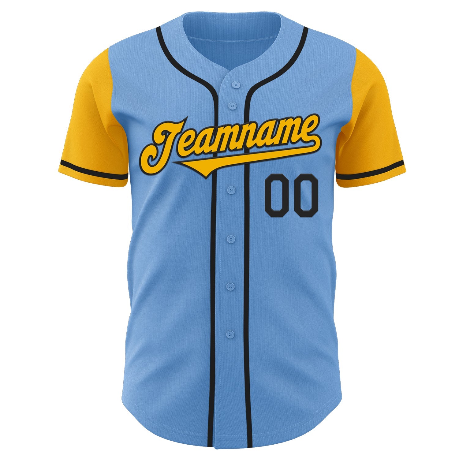 Custom Light Blue Gold-Black Authentic Two Tone Baseball Jersey view 2