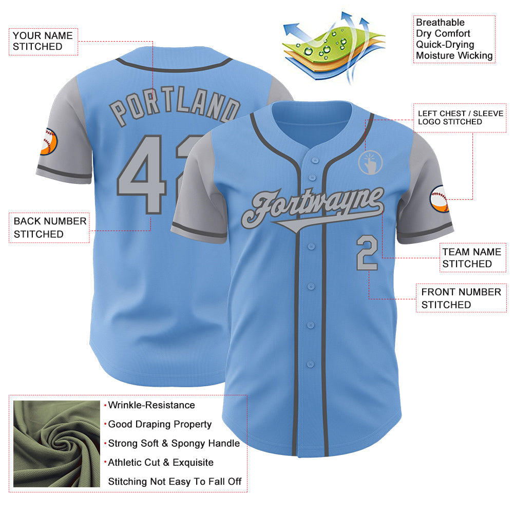 Custom Light Blue Gray-Steel Gray Authentic Two Tone Baseball Jersey view 3