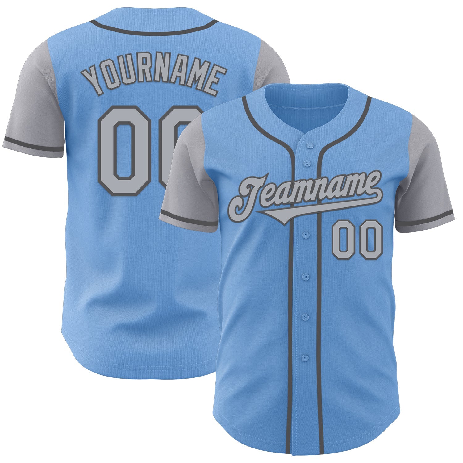 Custom Light Blue Gray-Steel Gray Authentic Two Tone Baseball Jersey - Main View