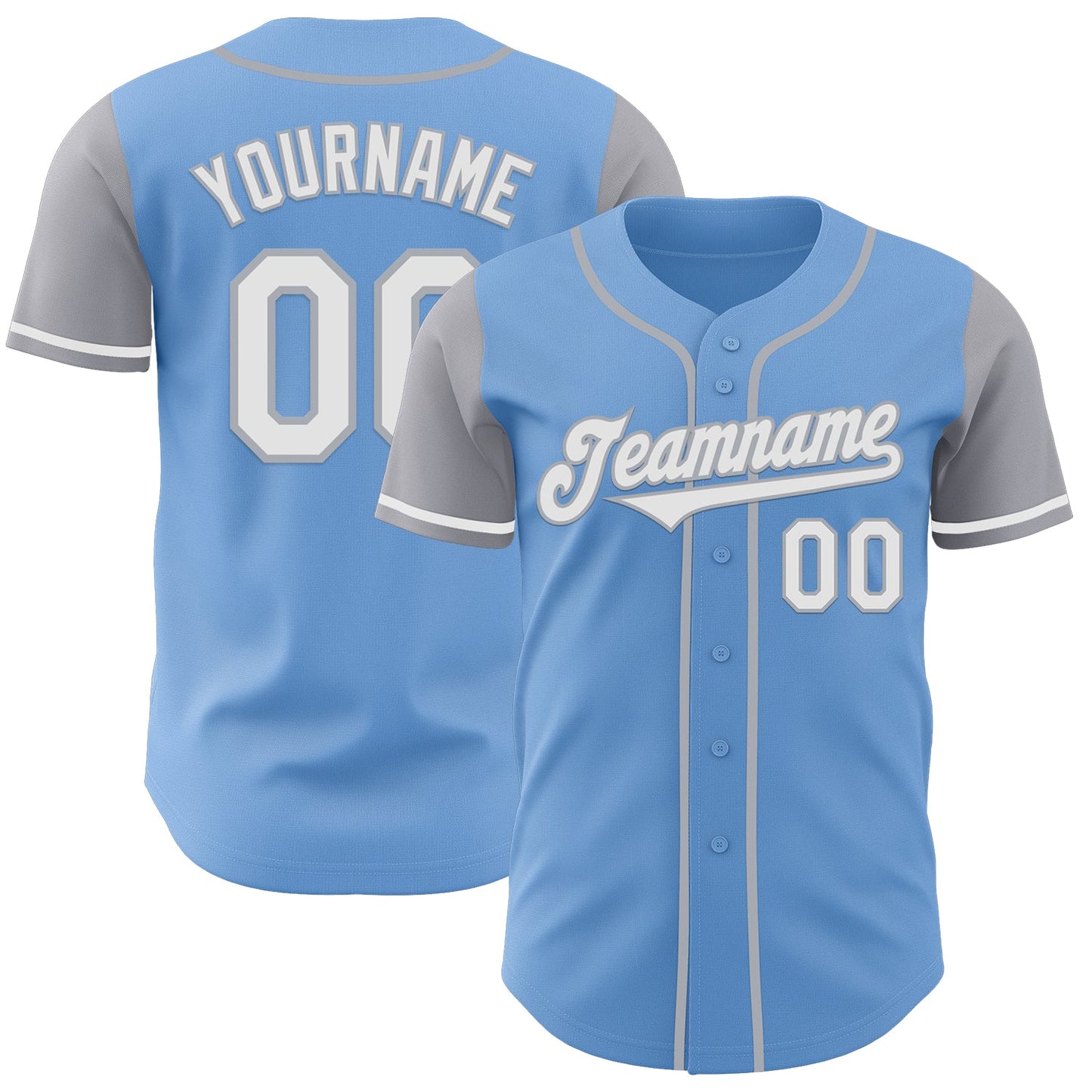 Custom Light Blue White-Gray Authentic Two Tone Baseball Jersey - Main View