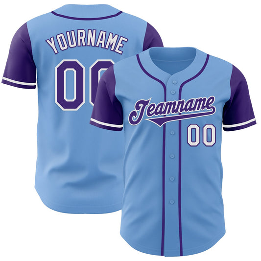Custom Light Blue Purple-White Authentic Two Tone Baseball Jersey - Main View