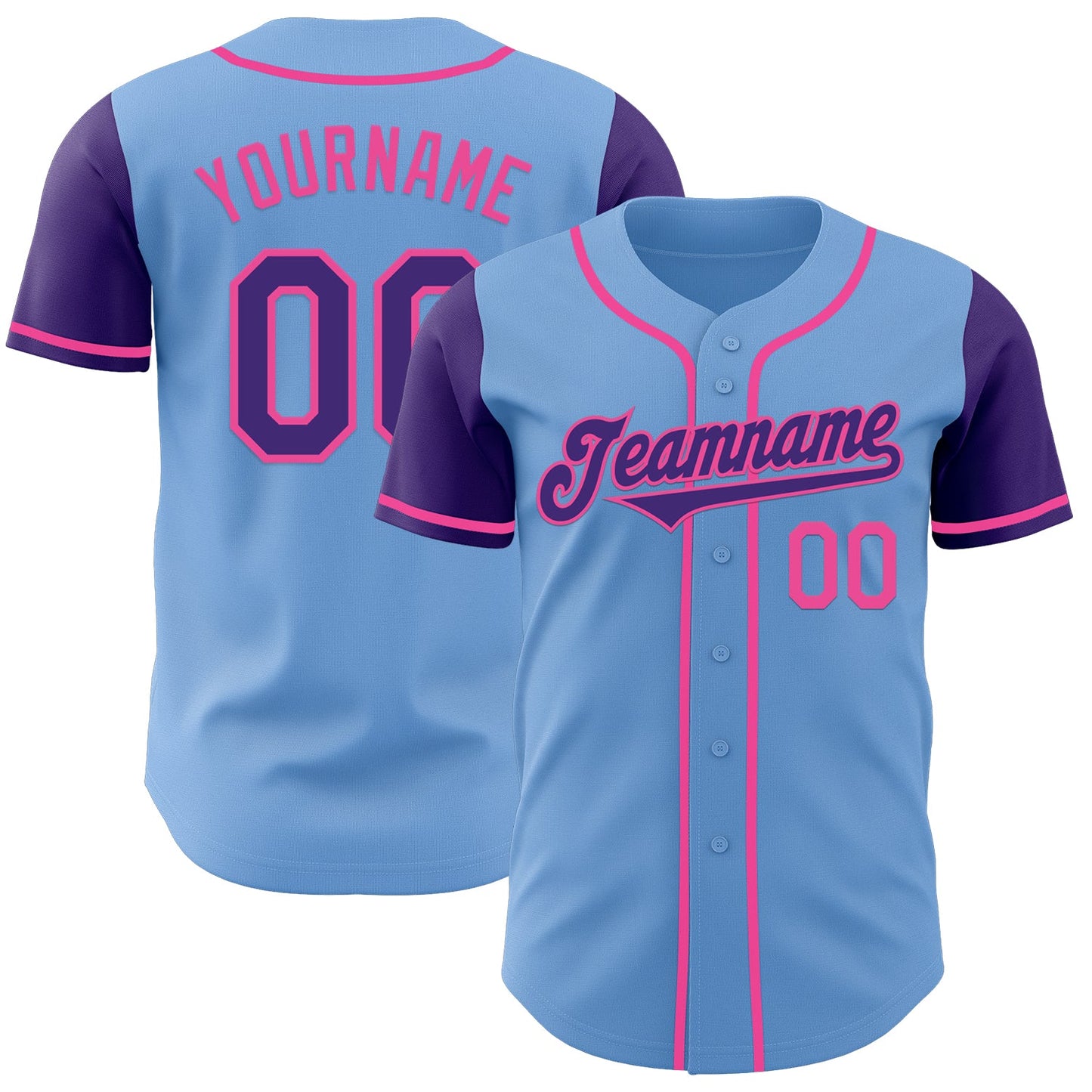 Custom Light Blue Purple-Pink Authentic Two Tone Baseball Jersey - Main View