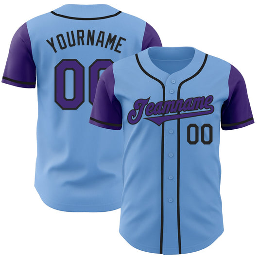 Custom Light Blue Purple-Black Authentic Two Tone Baseball Jersey - Main View