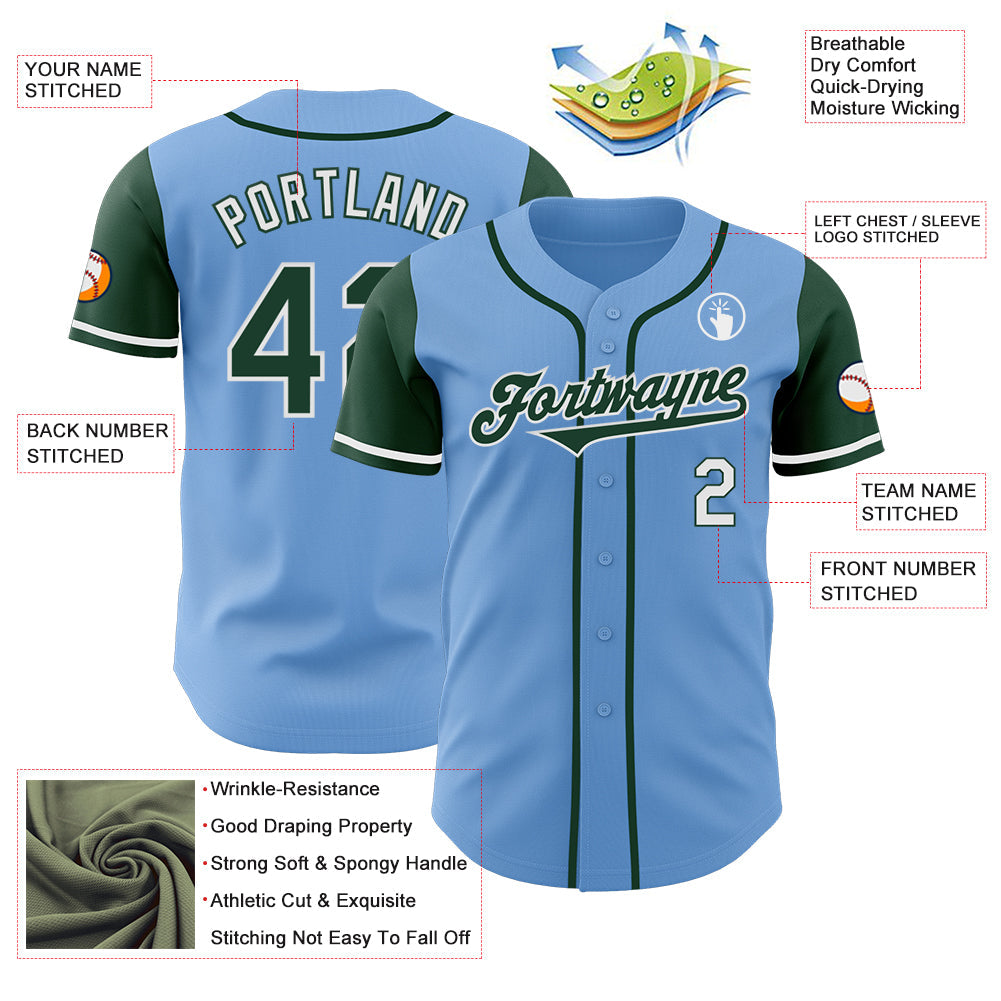 Custom Light Blue Green-White Authentic Two Tone Baseball Jersey view 3