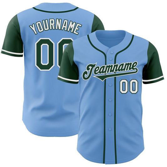 Custom Light Blue Green-White Authentic Two Tone Baseball Jersey - Main View