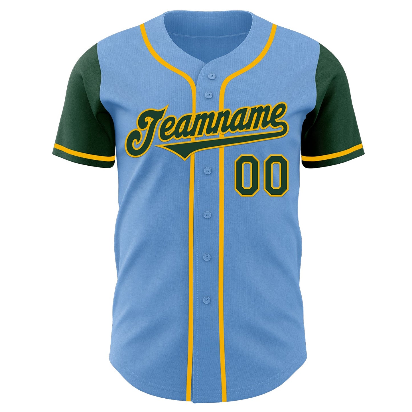 Custom Light Blue Green-Gold Authentic Two Tone Baseball Jersey view 2