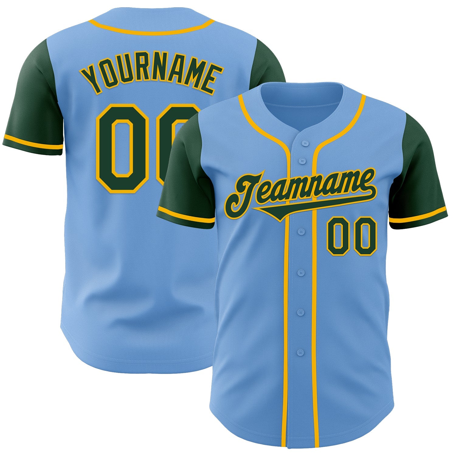 Custom Light Blue Green-Gold Authentic Two Tone Baseball Jersey - Main View