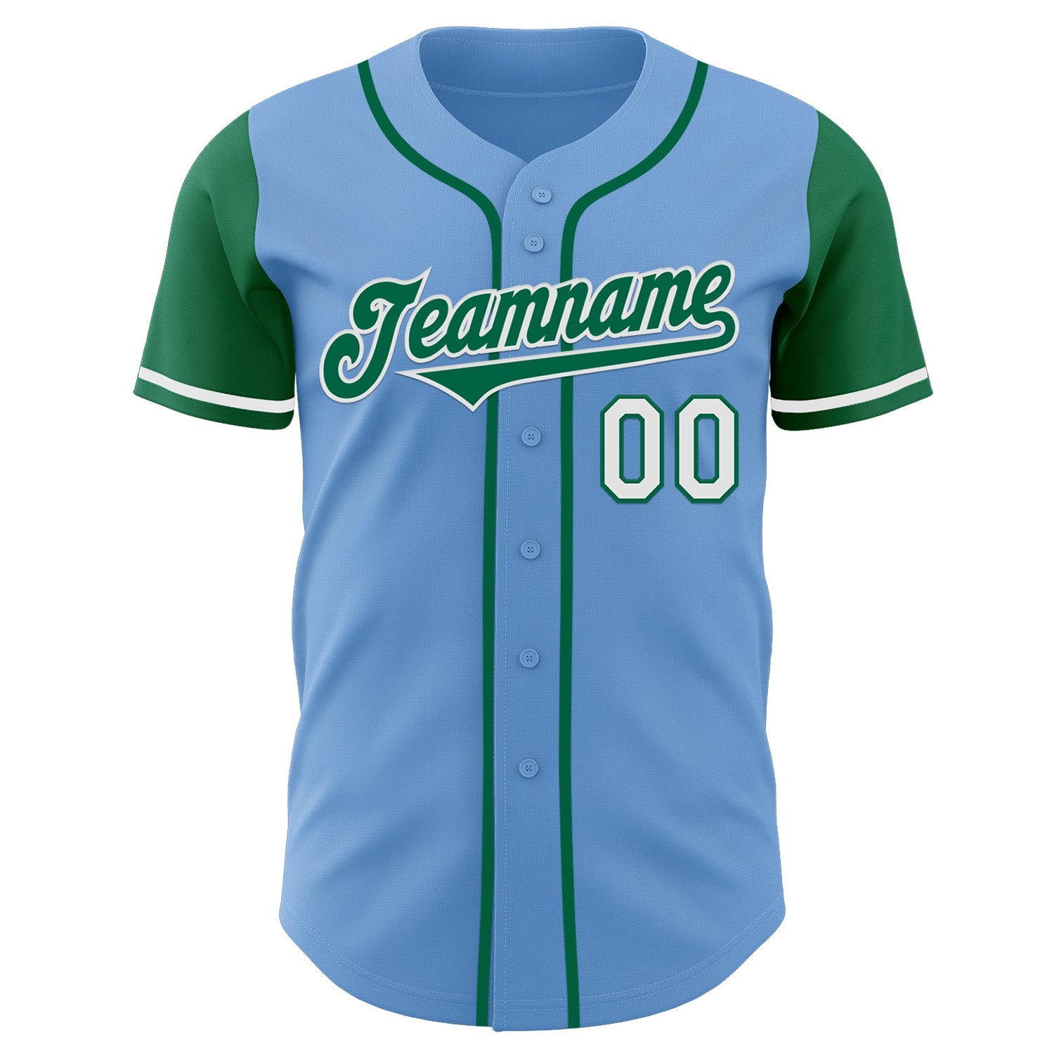 Custom Light Blue Kelly Green-White Authentic Two Tone Baseball Jersey view 2
