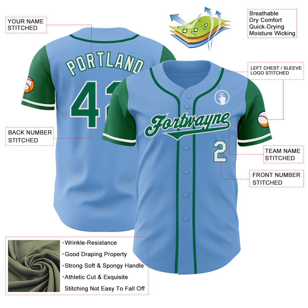 Custom Light Blue Kelly Green-White Authentic Two Tone Baseball Jersey view 3