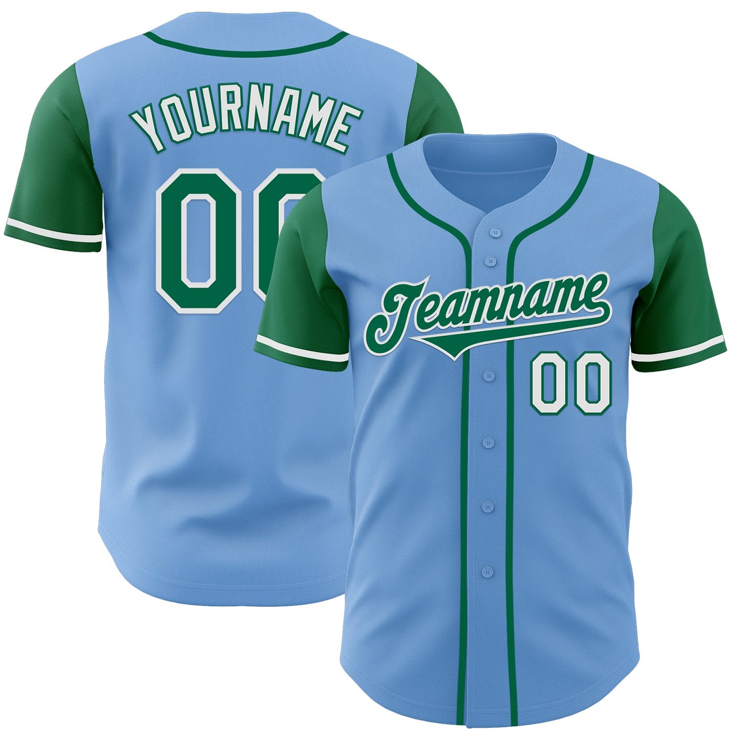 Custom Light Blue Kelly Green-White Authentic Two Tone Baseball Jersey - Main View