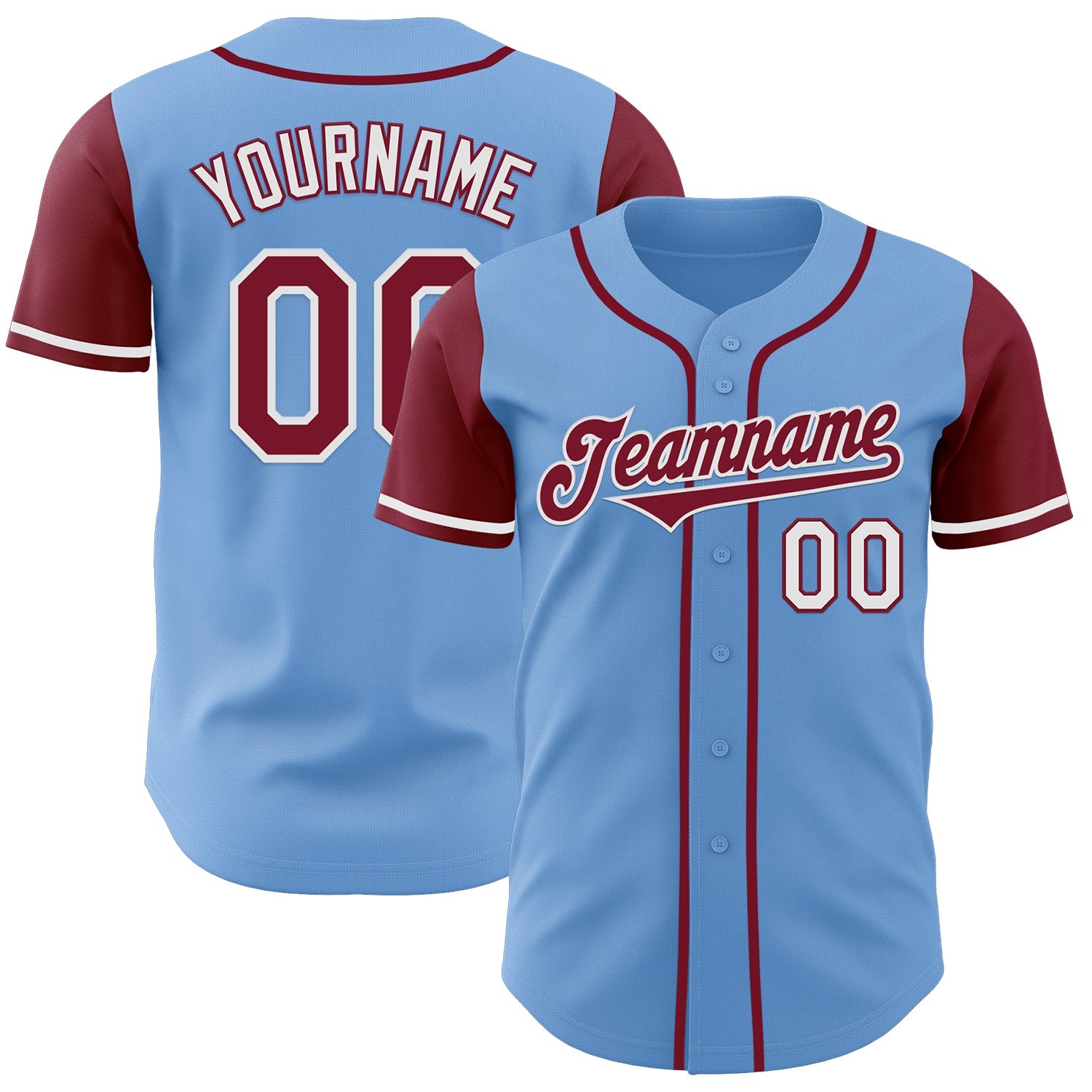 Custom Light Blue Crimson-White Authentic Two Tone Baseball Jersey - Main View