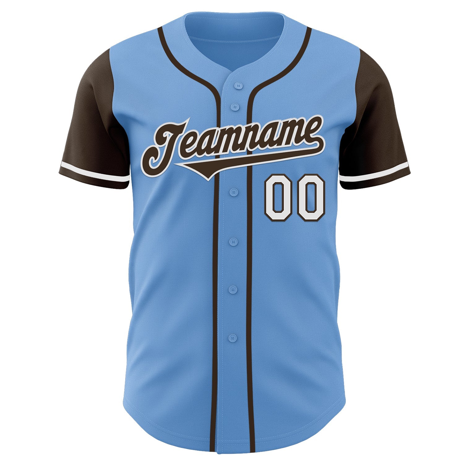 Custom Light Blue Brown-White Authentic Two Tone Baseball Jersey view 2