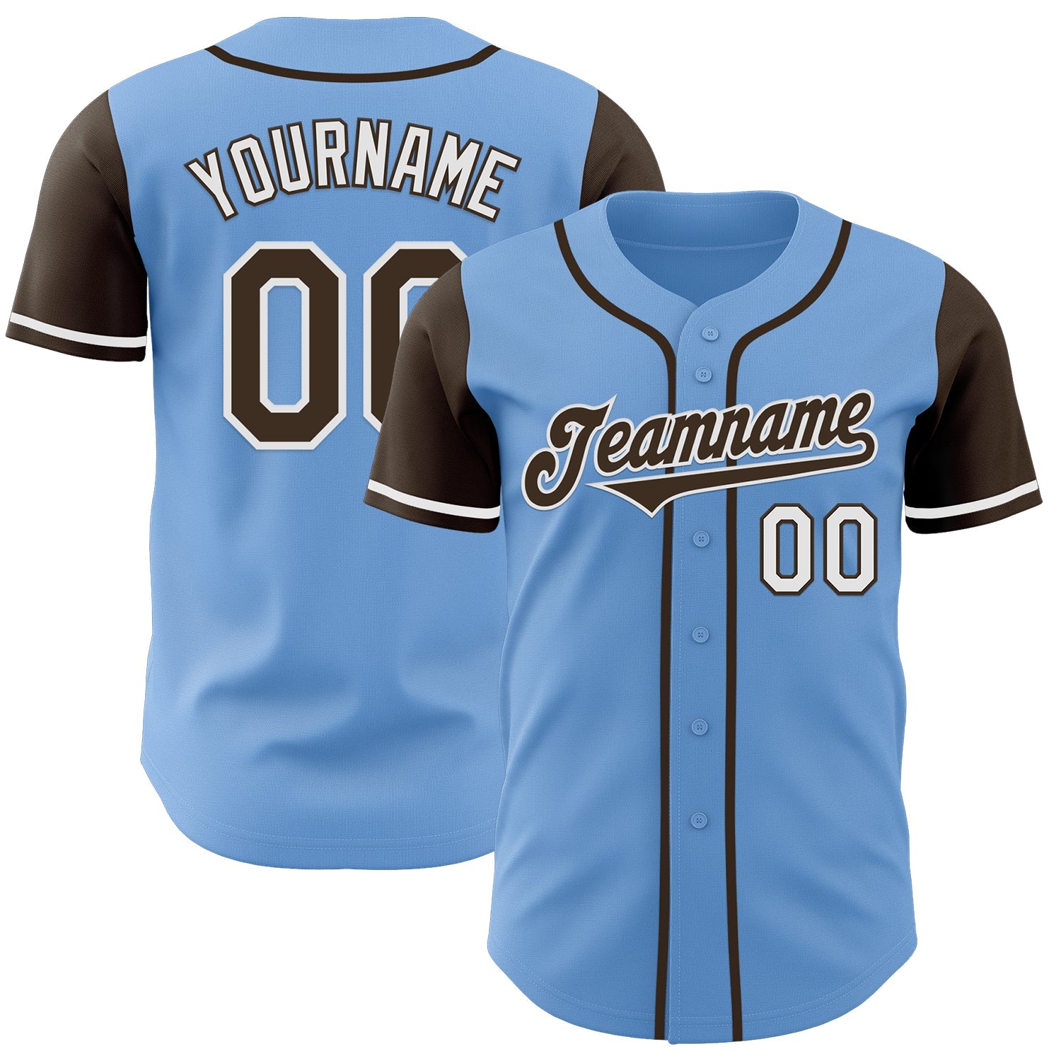 Custom Light Blue Brown-White Authentic Two Tone Baseball Jersey - Main View