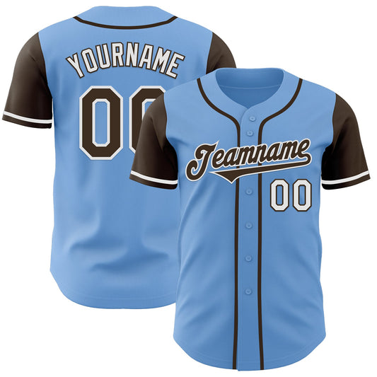 Custom Light Blue Brown-White Authentic Two Tone Baseball Jersey - Main View