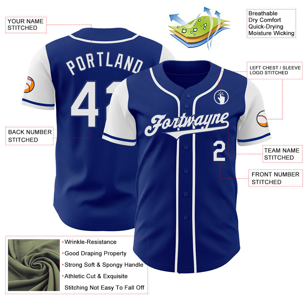 Custom Royal White Authentic Two Tone Baseball Jersey view 3