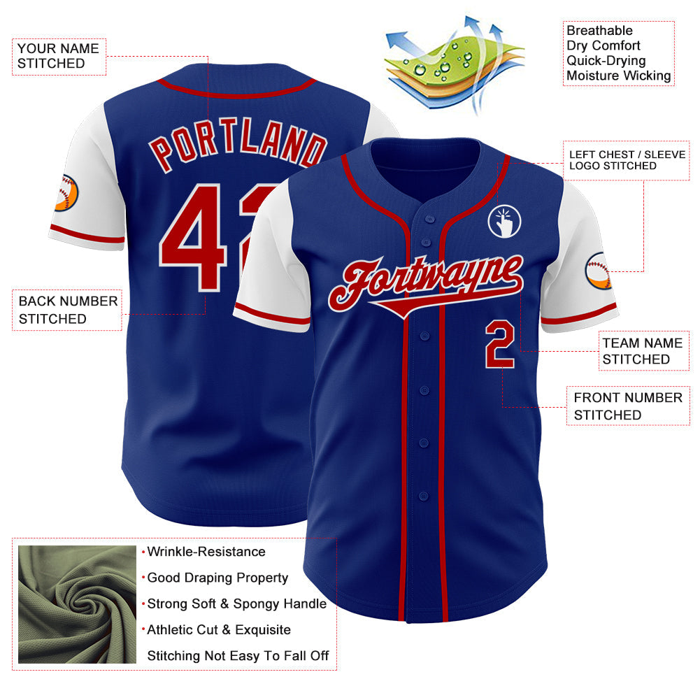 Custom Royal Red-White Authentic Two Tone Baseball Jersey view 3