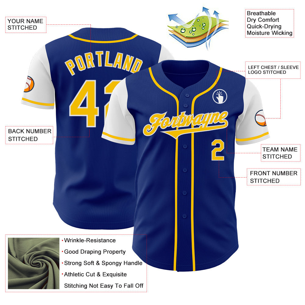 Custom Royal Yellow-White Authentic Two Tone Baseball Jersey view 3