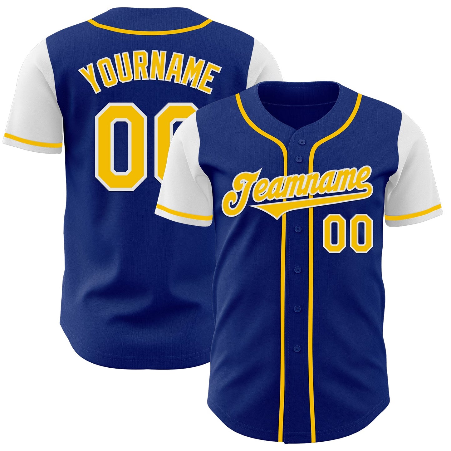 Custom Royal Yellow-White Authentic Two Tone Baseball Jersey - Main View