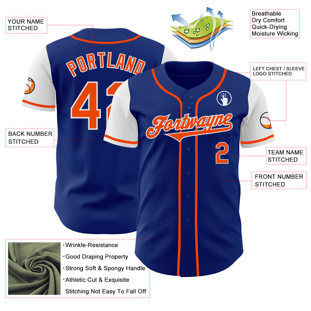 Custom Royal Orange-White Authentic Two Tone Baseball Jersey view 3