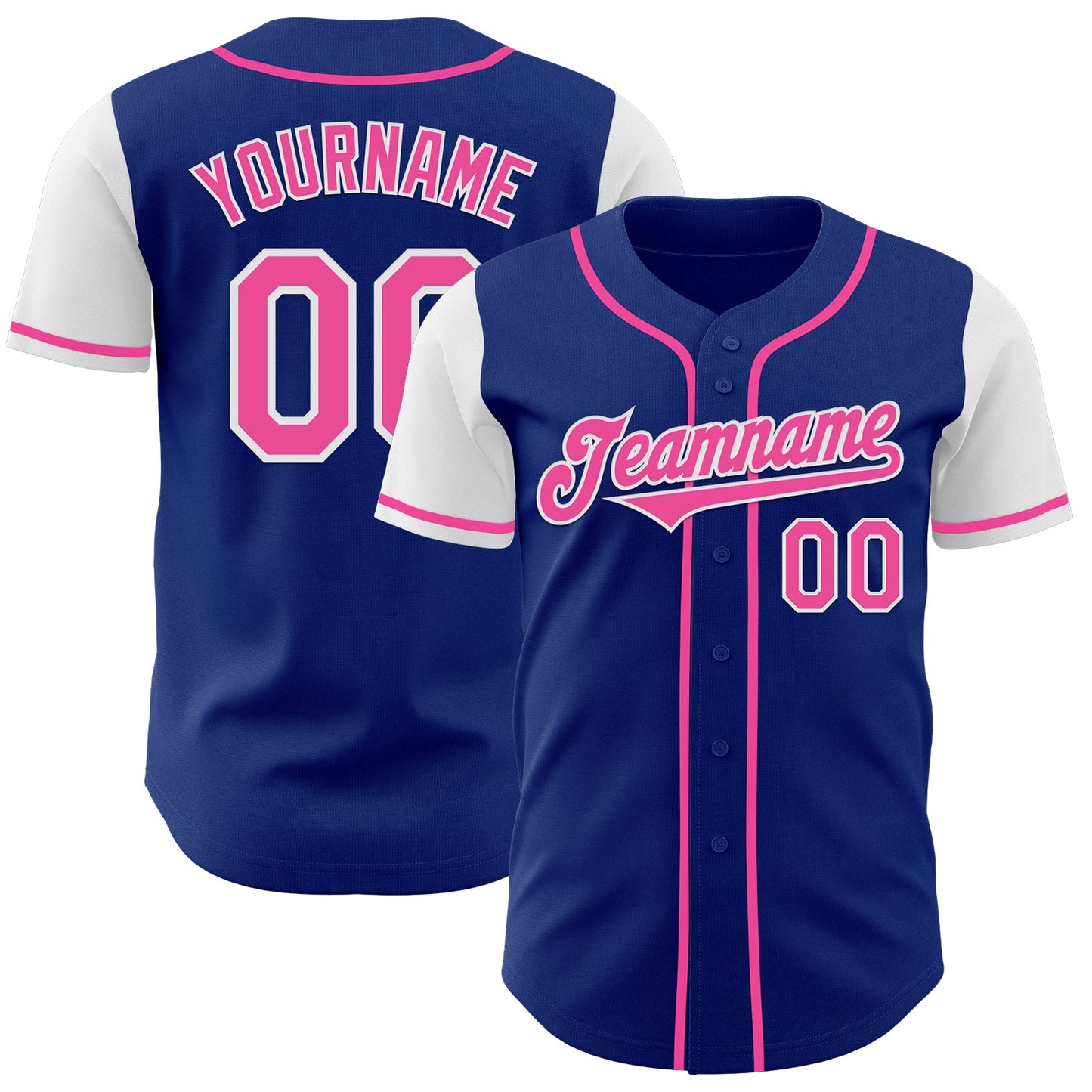 Custom Royal Pink-White Authentic Two Tone Baseball Jersey - Main View