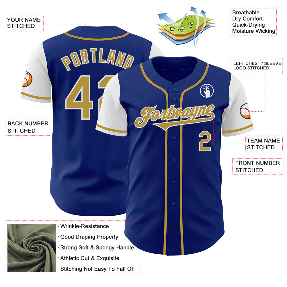 Custom Royal Old Gold-White Authentic Two Tone Baseball Jersey view 3