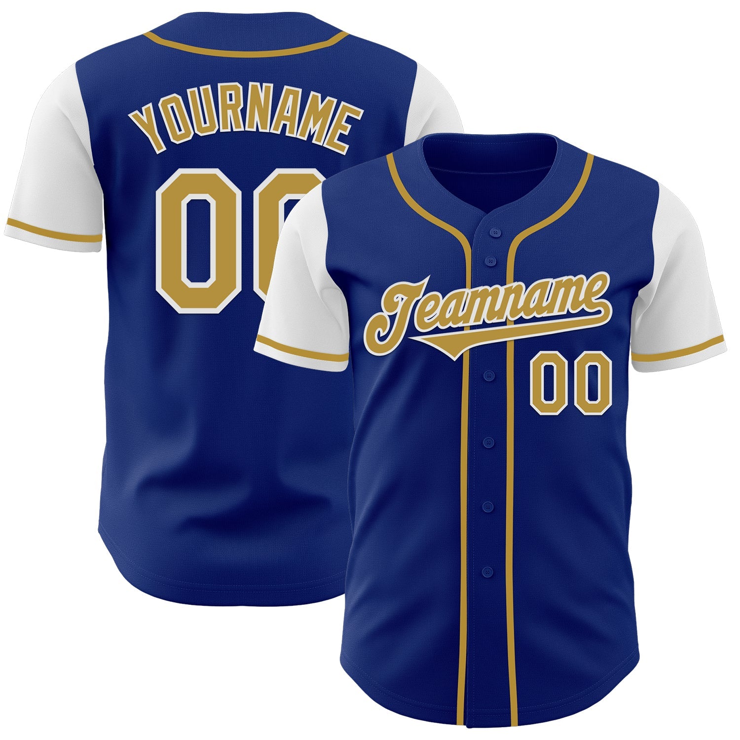Custom Royal Old Gold-White Authentic Two Tone Baseball Jersey - Main View