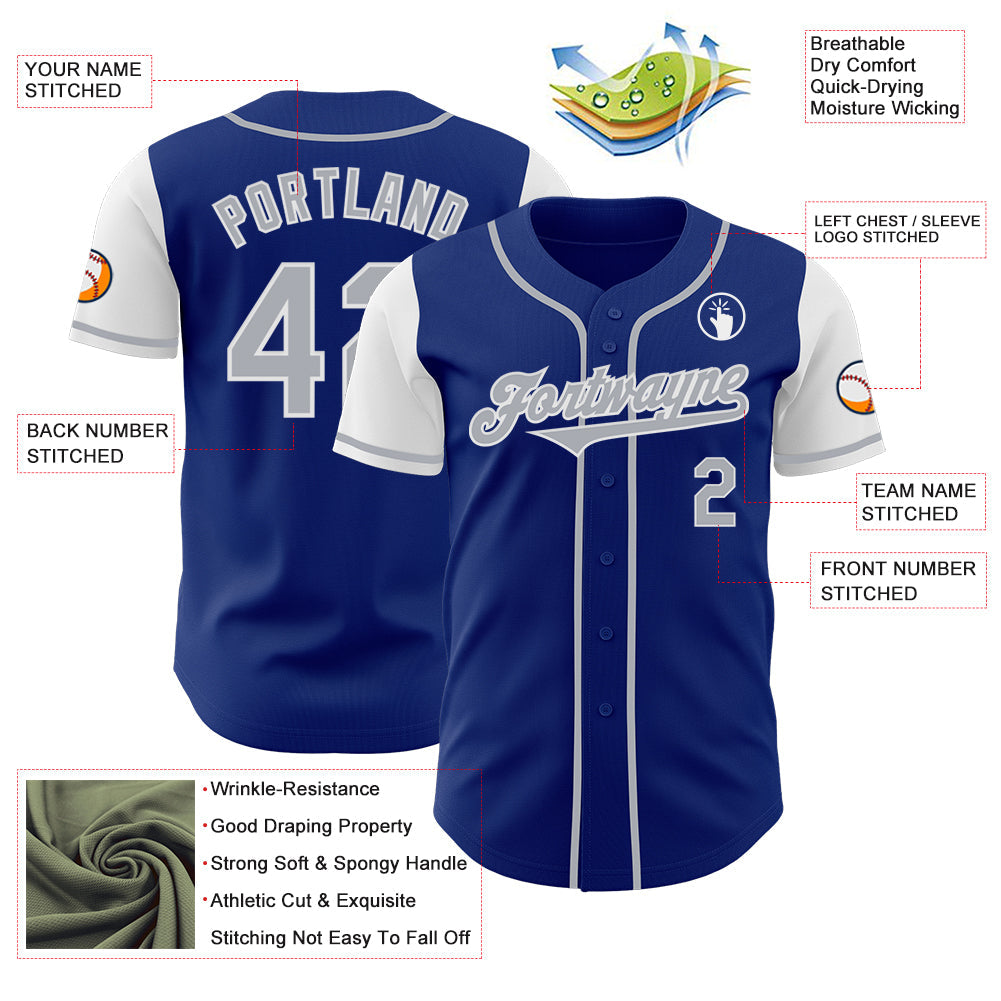 Custom Royal Gray-White Authentic Two Tone Baseball Jersey view 3