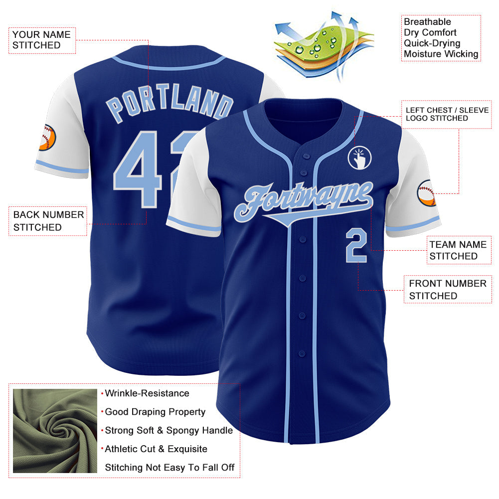Custom Royal Light Blue-White Authentic Two Tone Baseball Jersey view 3