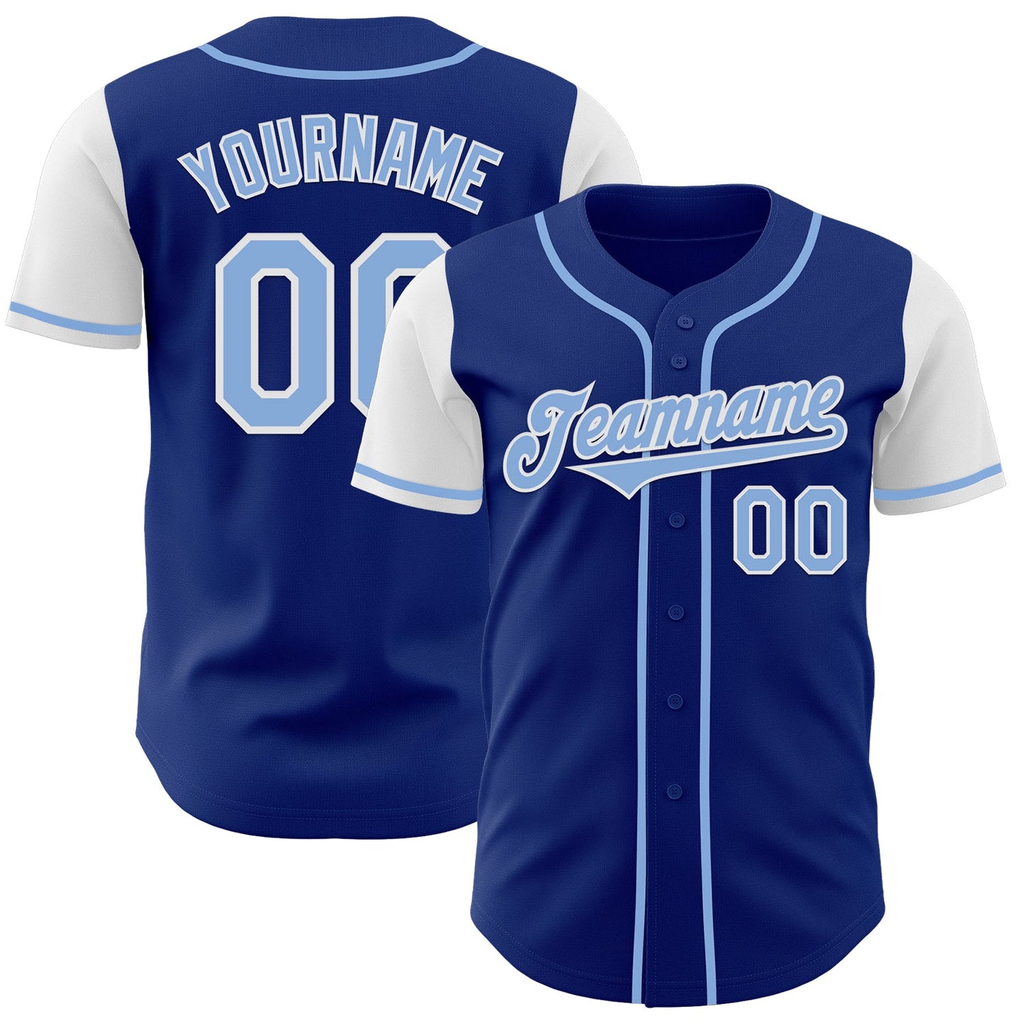Custom Royal Light Blue-White Authentic Two Tone Baseball Jersey - Main View