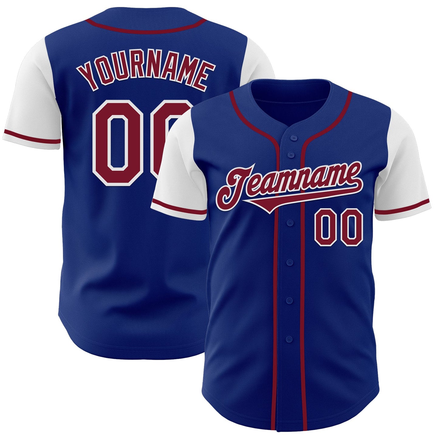 Custom Royal Crimson-White Authentic Two Tone Baseball Jersey - Main View