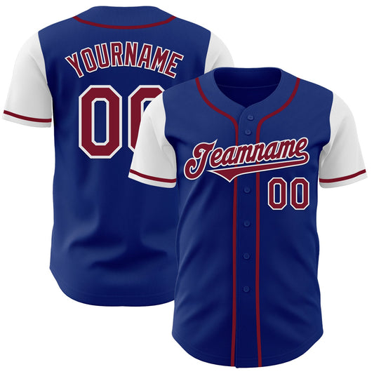 Custom Royal Crimson-White Authentic Two Tone Baseball Jersey - Main View