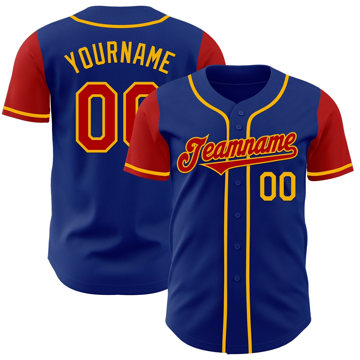 Custom Royal Red-Gold Authentic Two Tone Baseball Jersey - Main View