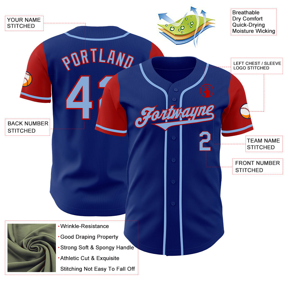 Custom Royal Light Blue-Gold Authentic Two Tone Baseball Jersey view 3