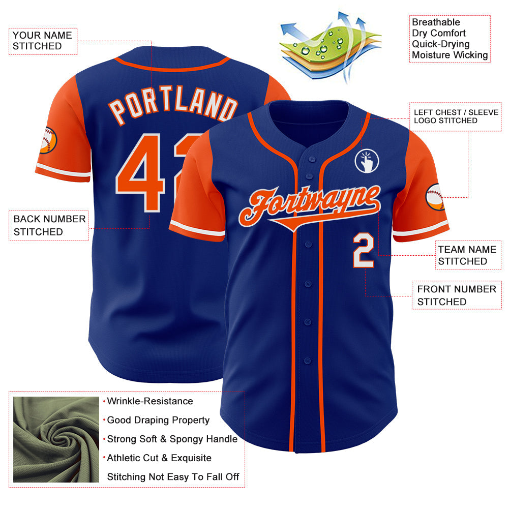 Custom Royal Orange-White Authentic Two Tone Baseball Jersey view 3