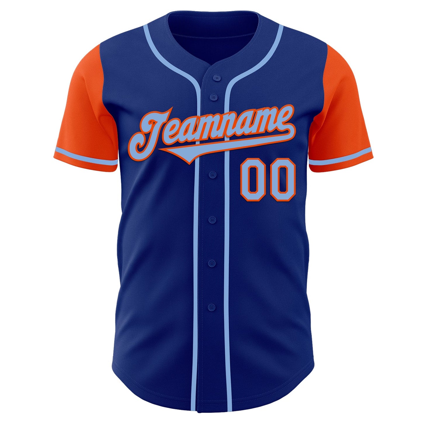 Custom Royal Light Blue-Orange Authentic Two Tone Baseball Jersey view 2