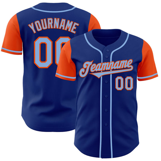 Custom Royal Light Blue-Orange Authentic Two Tone Baseball Jersey - Main View
