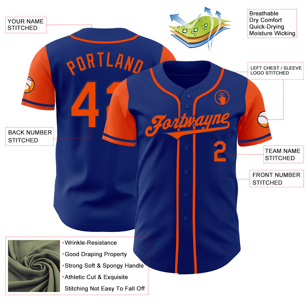 Custom Royal Orange Authentic Two Tone Baseball Jersey view 3