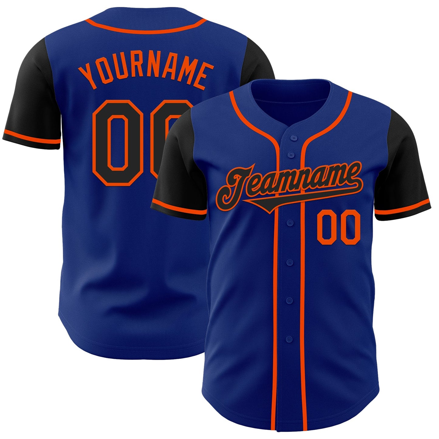 Custom Royal Black-Orange Authentic Two Tone Baseball Jersey - Main View
