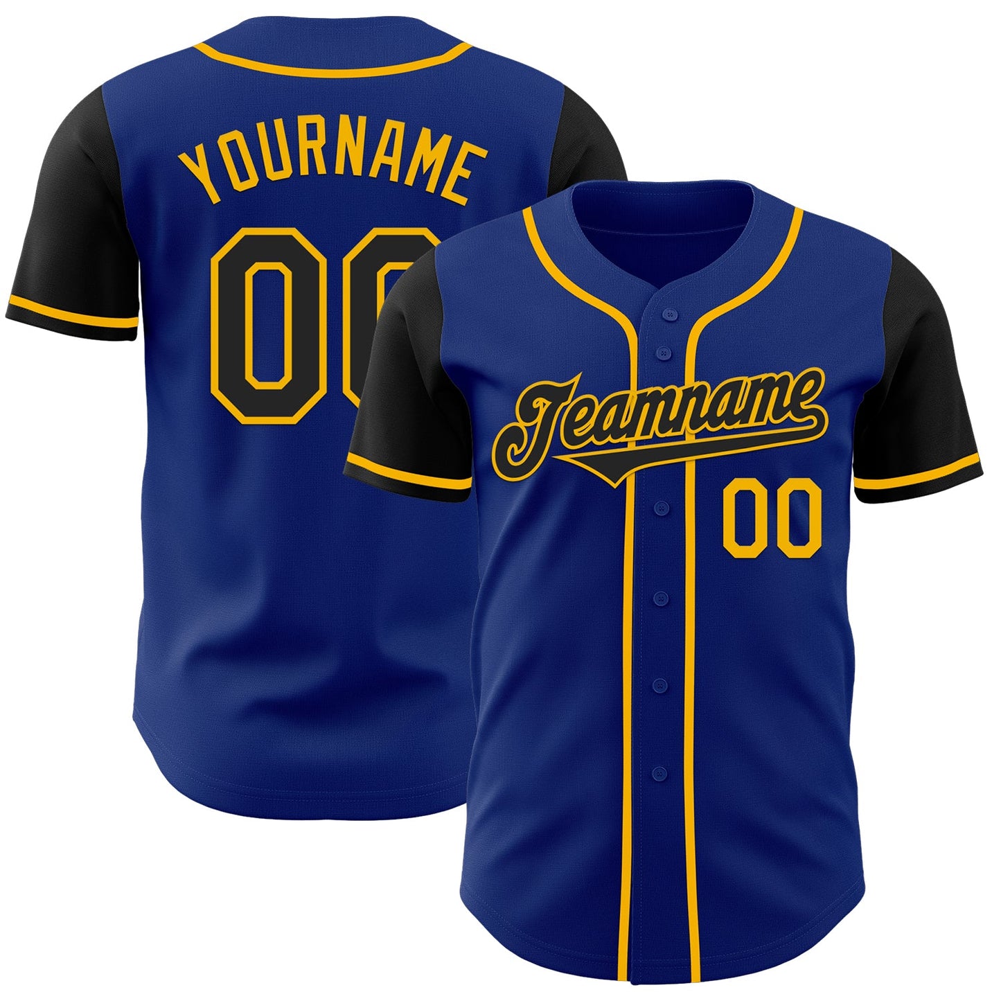 Custom Royal Black-Gold Authentic Two Tone Baseball Jersey - Main View