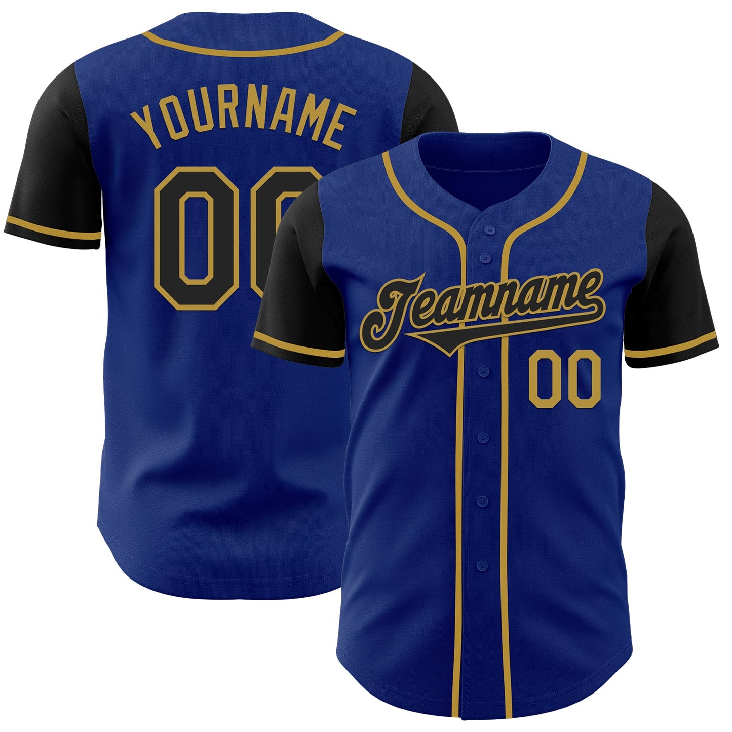 Custom Royal Black-Old Gold Authentic Two Tone Baseball Jersey - Main View
