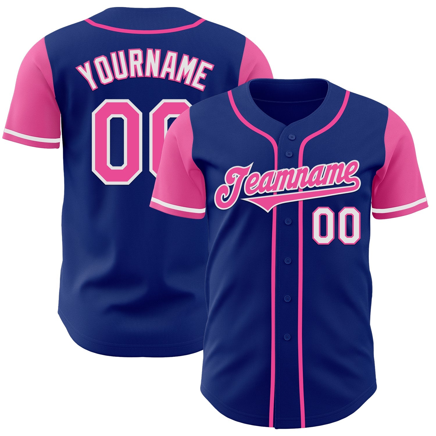 Custom Royal Pink-White Authentic Two Tone Baseball Jersey - Main View