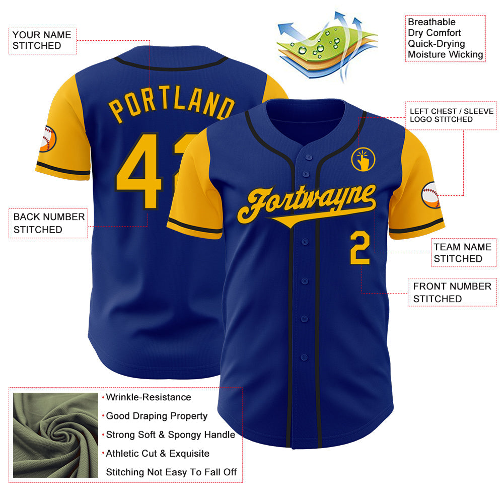 Custom Royal Gold-Black Authentic Two Tone Baseball Jersey view 3