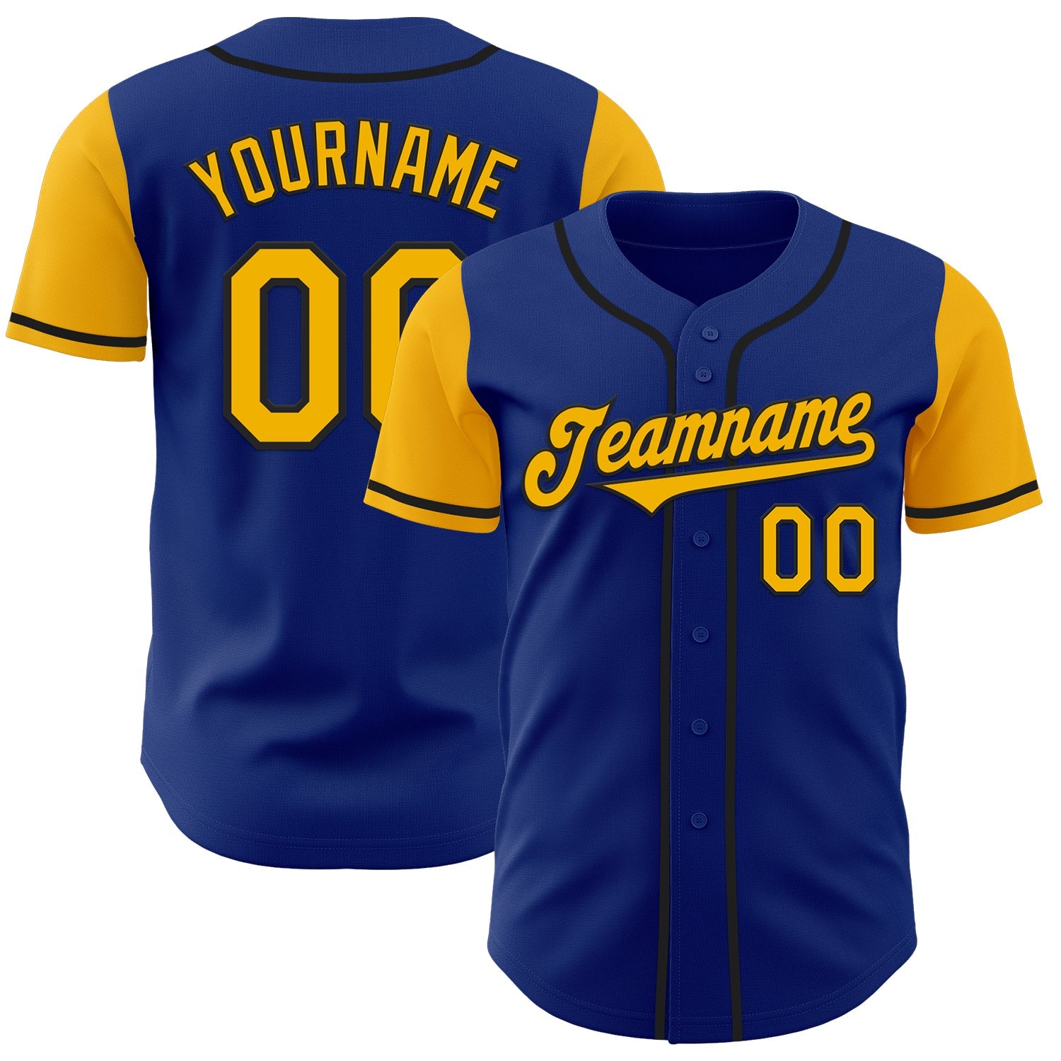 Custom Royal Gold-Black Authentic Two Tone Baseball Jersey - Main View