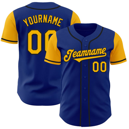 Custom Royal Gold-Black Authentic Two Tone Baseball Jersey - Main View
