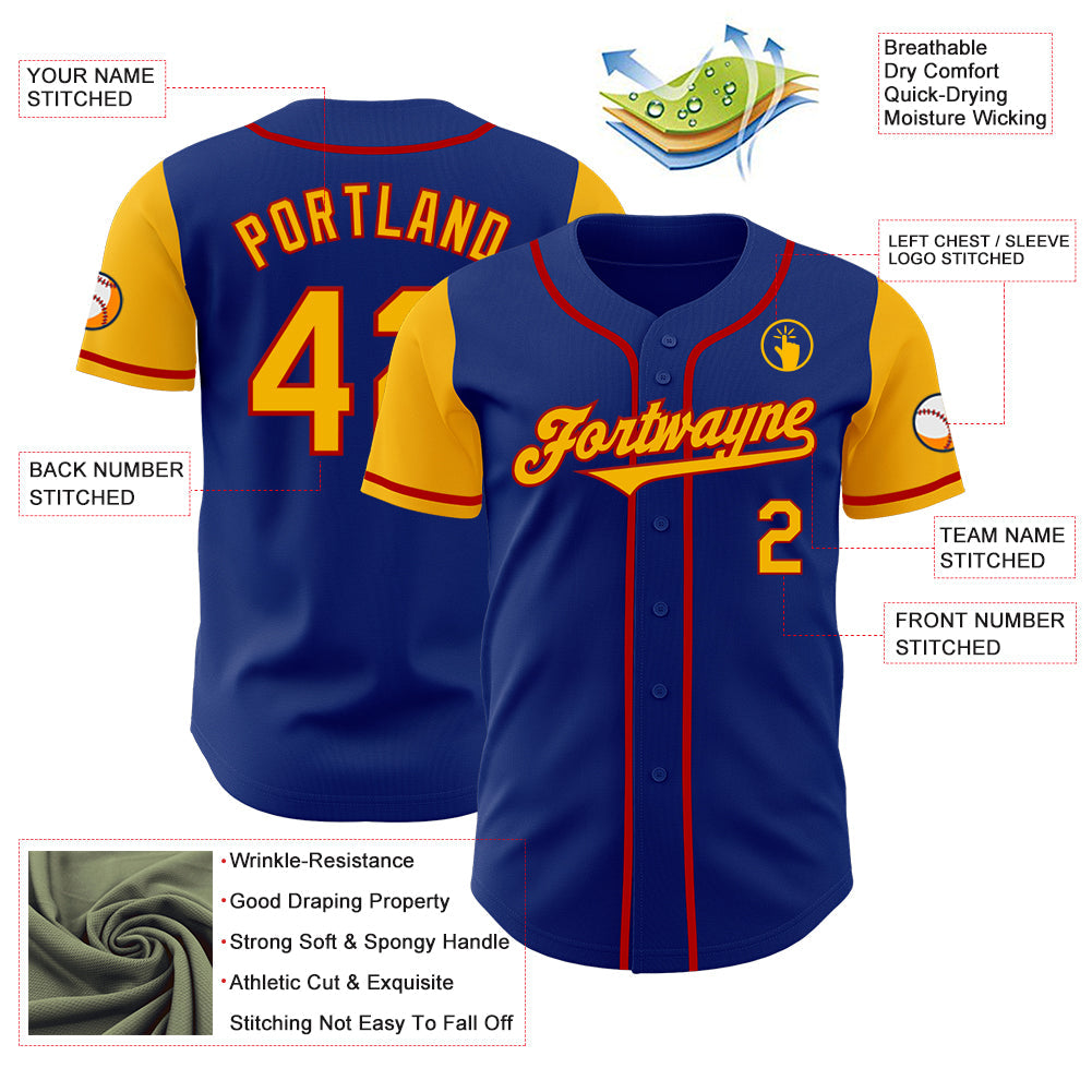 Custom Royal Gold-Red Authentic Two Tone Baseball Jersey view 3