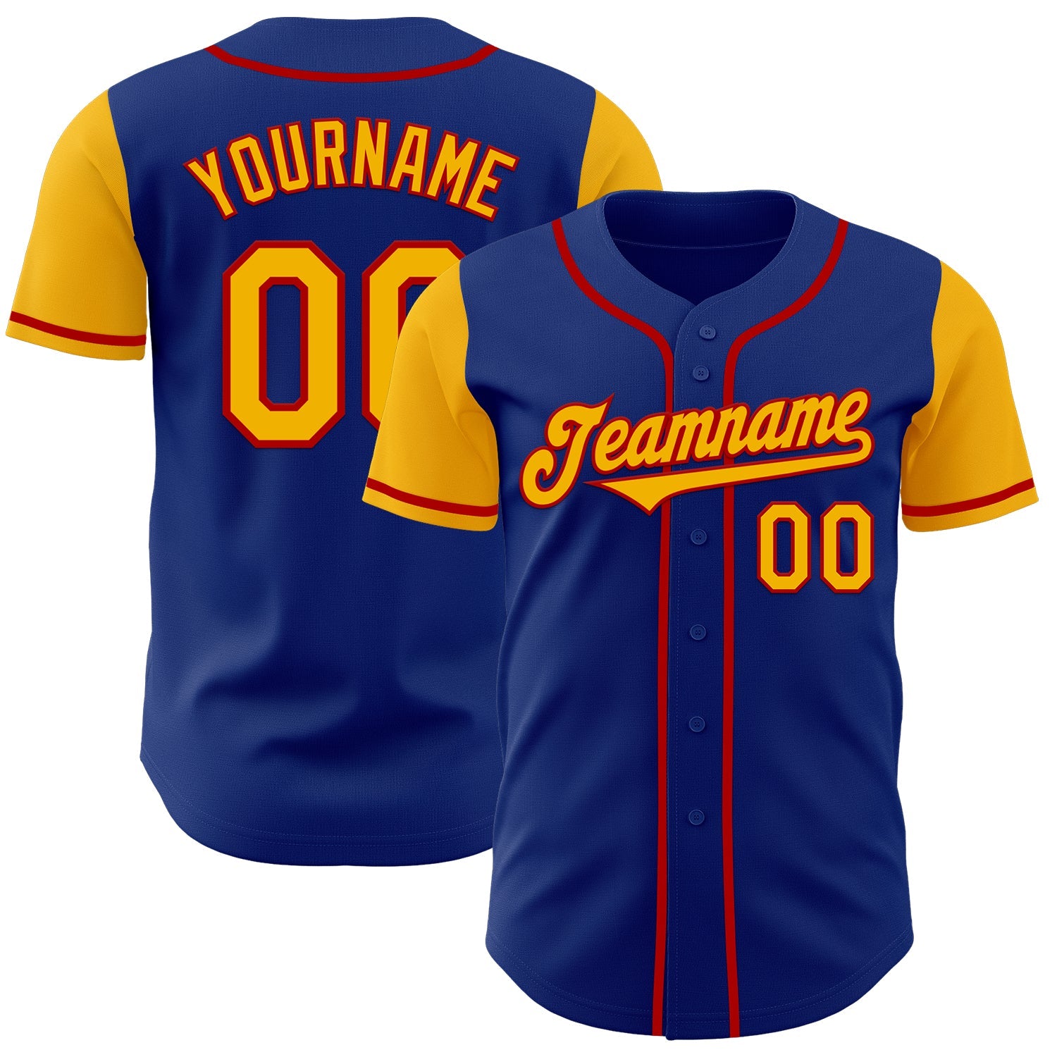 Custom Royal Gold-Red Authentic Two Tone Baseball Jersey - Main View