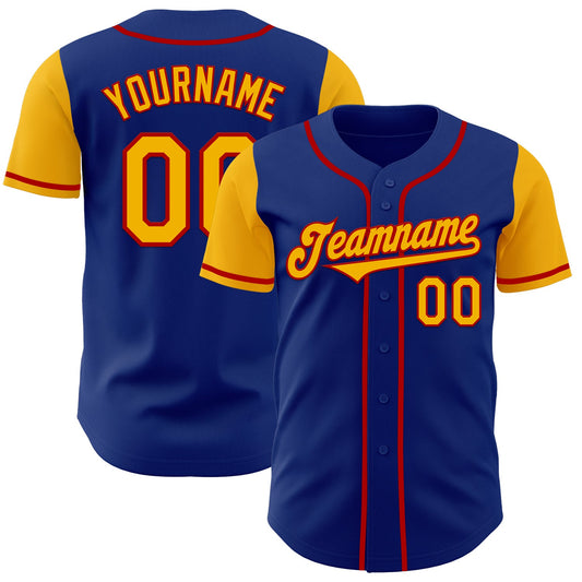 Custom Royal Gold-Red Authentic Two Tone Baseball Jersey - Main View